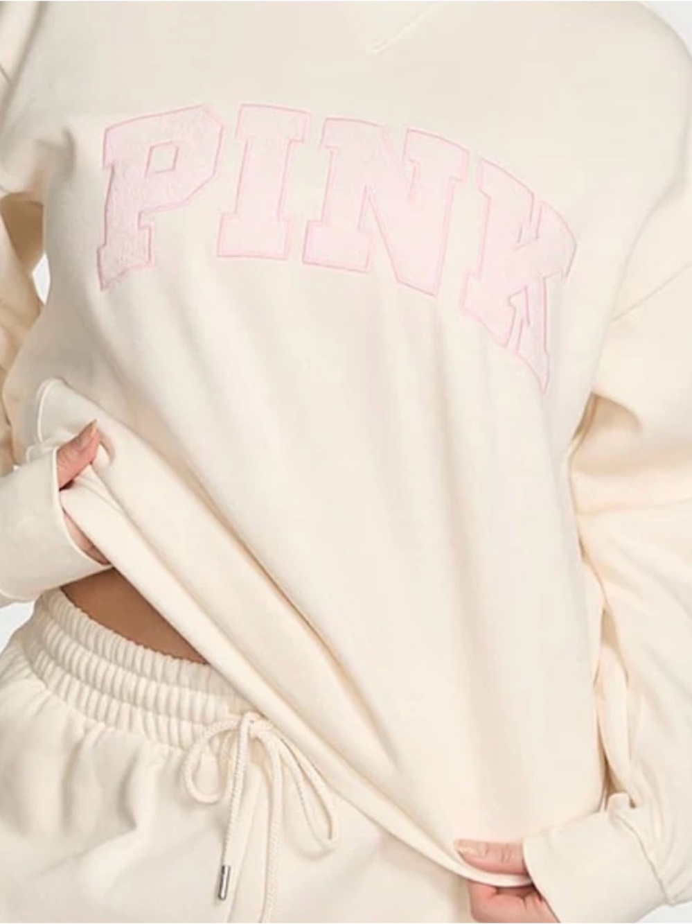 PINK Cream Sweatshirt with Light Pink Lace-Trim Logo